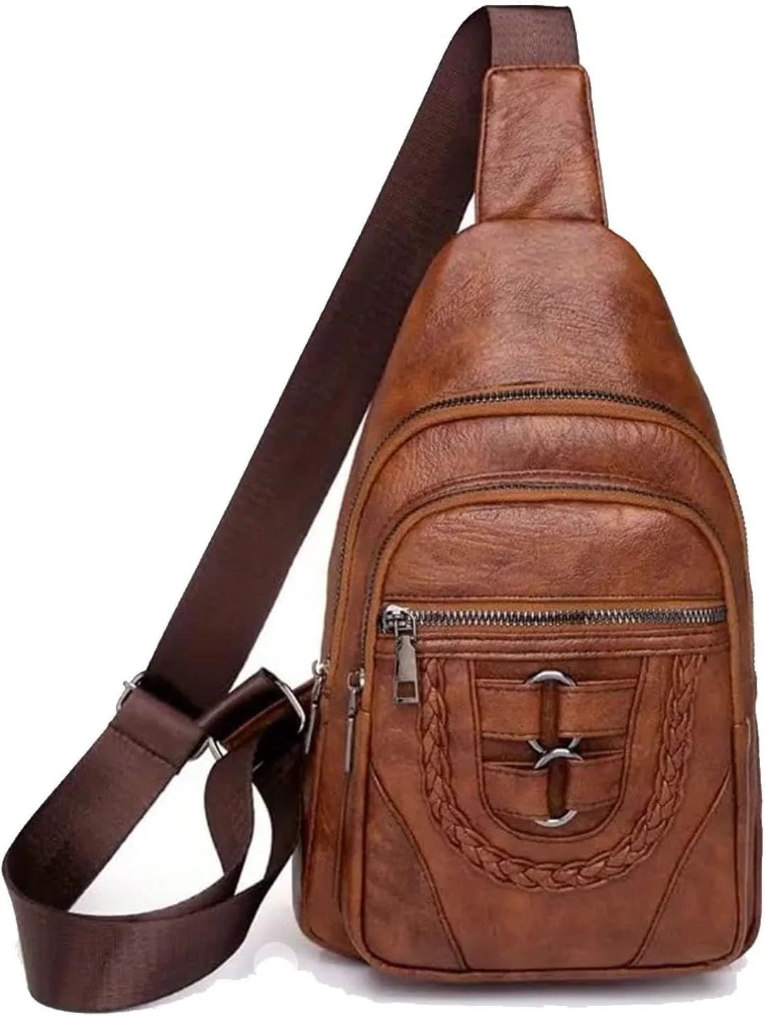 Men and Women Retro Leather Crossbody Bag Chest Bag