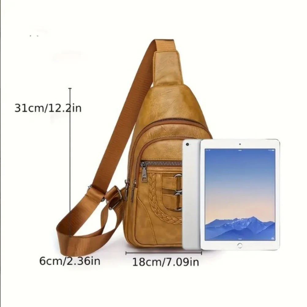 Men and Women Retro Leather Crossbody Bag Chest Bag