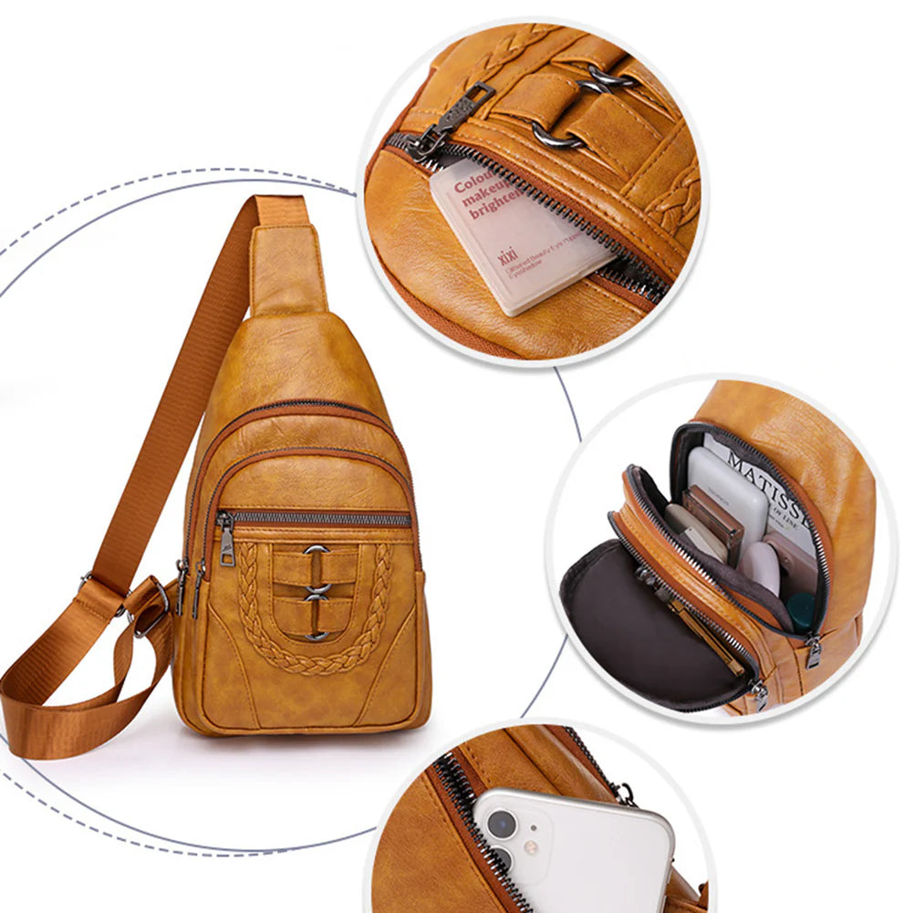 Men and Women Retro Leather Crossbody Bag Chest Bag