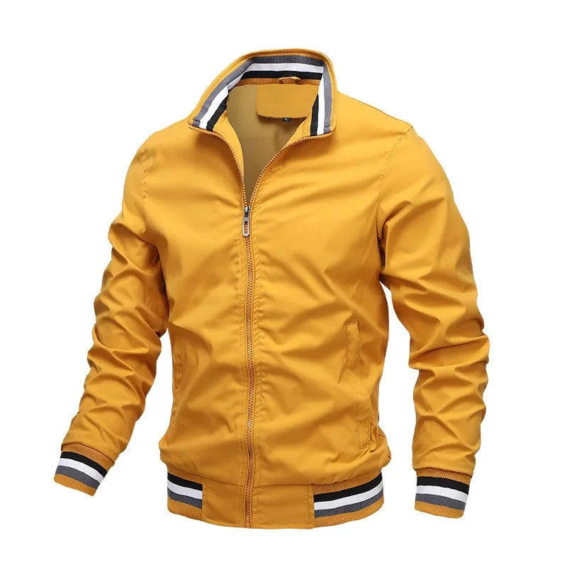 Autumn and Winter Men'S Stand Collar Casual Zipper Jacket Outdoor Sports Coat Windbreaker Jacket for Men Waterproof Bomber