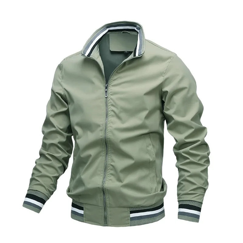 Autumn and Winter Men'S Stand Collar Casual Zipper Jacket Outdoor Sports Coat Windbreaker Jacket for Men Waterproof Bomber