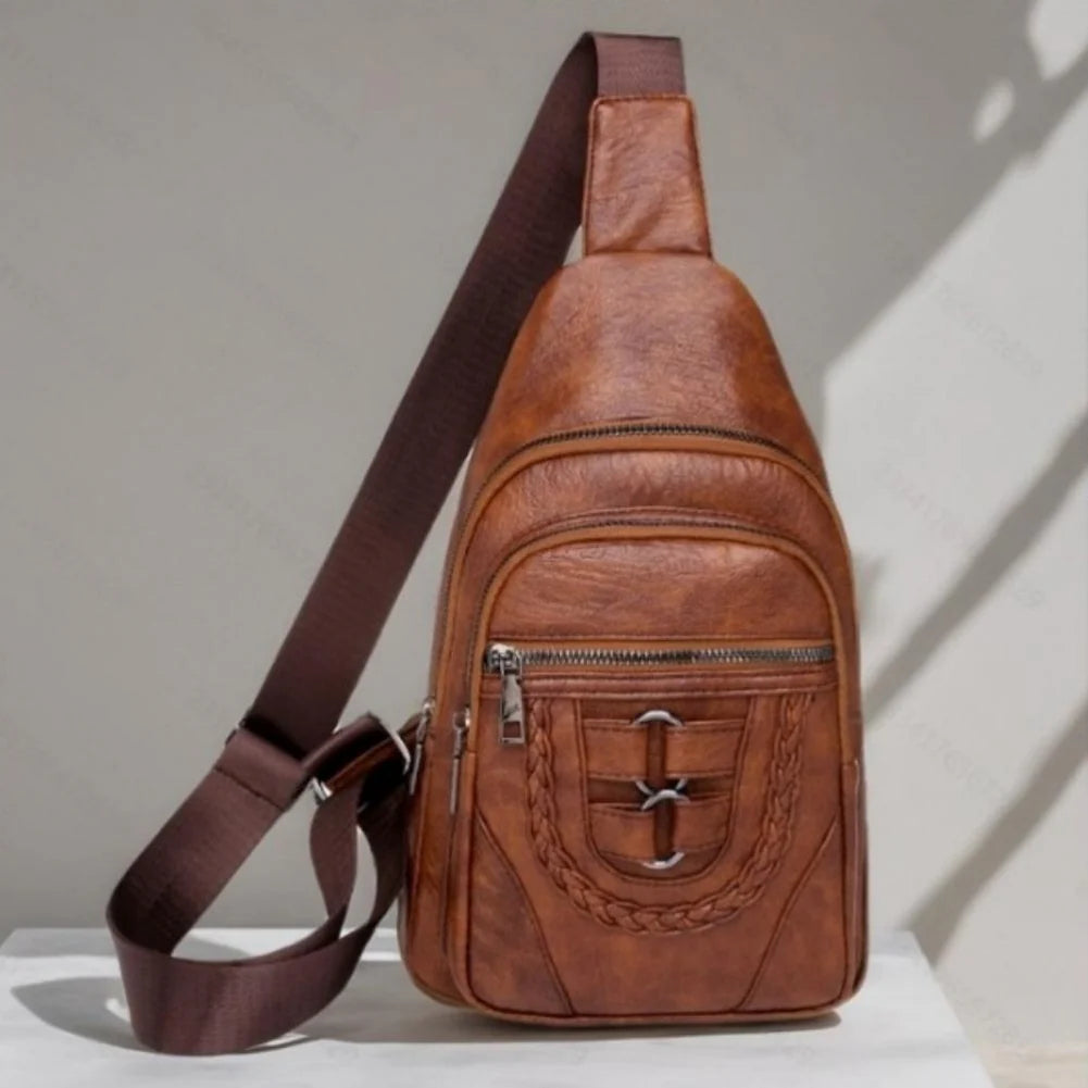 Men and Women Retro Leather Crossbody Bag Chest Bag