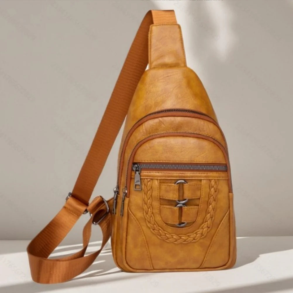Men and Women Retro Leather Crossbody Bag Chest Bag