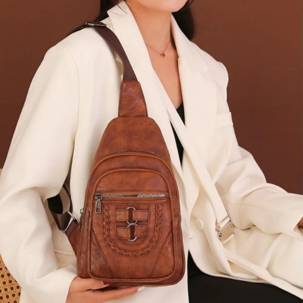 Men and Women Retro Leather Crossbody Bag Chest Bag