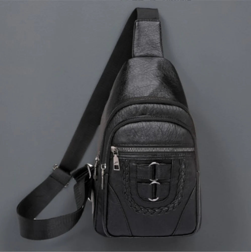 Men and Women Retro Leather Crossbody Bag Chest Bag