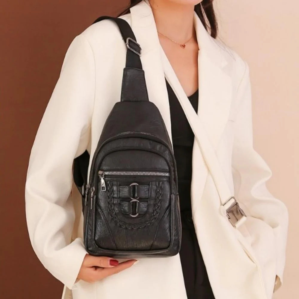 Men and Women Retro Leather Crossbody Bag Chest Bag