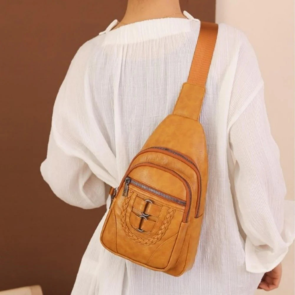 Men and Women Retro Leather Crossbody Bag Chest Bag