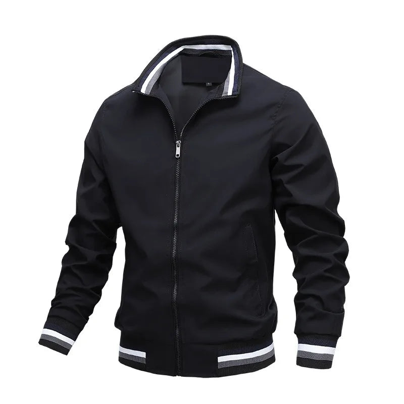 Autumn and Winter Men'S Stand Collar Casual Zipper Jacket Outdoor Sports Coat Windbreaker Jacket for Men Waterproof Bomber