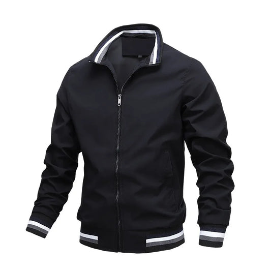 Autumn and Winter Men'S Stand Collar Casual Zipper Jacket Outdoor Sports Coat Windbreaker Jacket for Men Waterproof Bomber