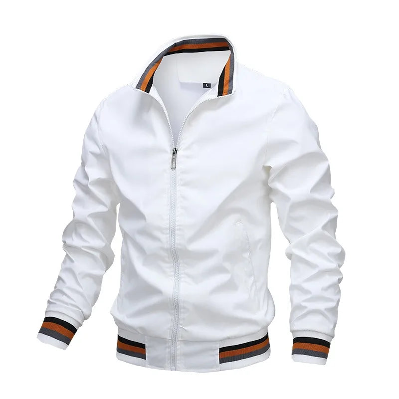 Autumn and Winter Men'S Stand Collar Casual Zipper Jacket Outdoor Sports Coat Windbreaker Jacket for Men Waterproof Bomber