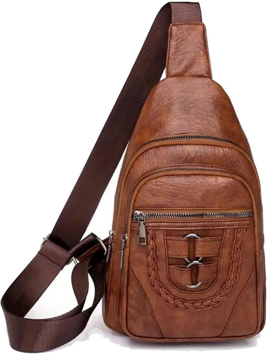 Men and Women Retro Leather Crossbody Bag Chest Bag