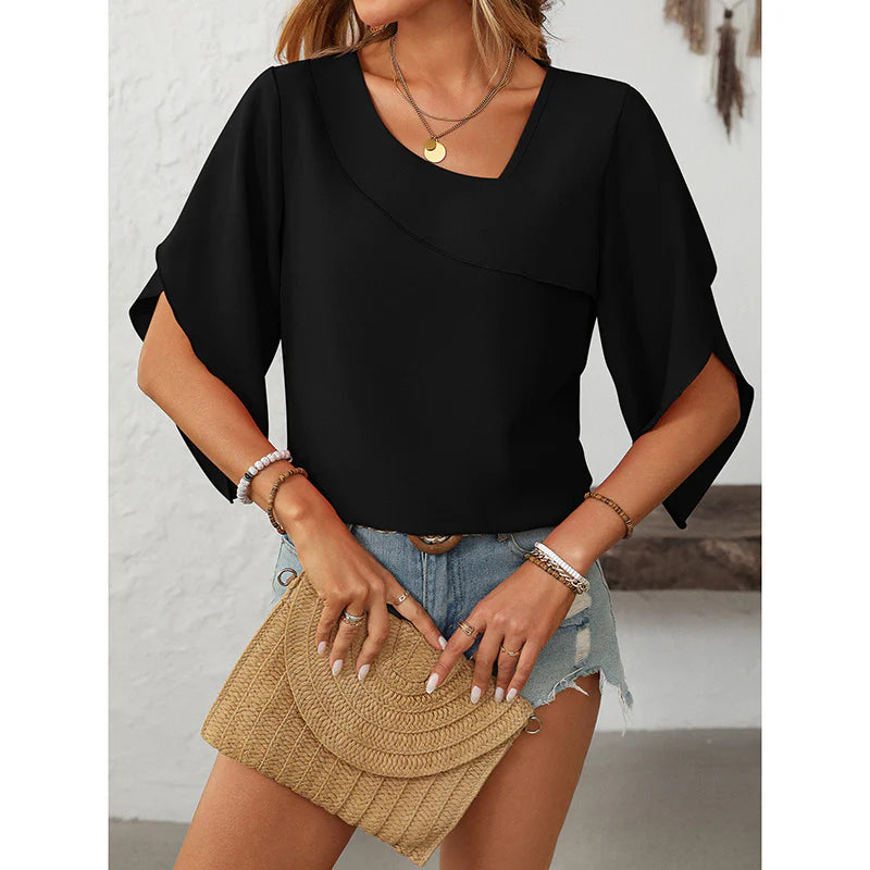 Women V-Neck Fashionable Short-Sleeved Shirt