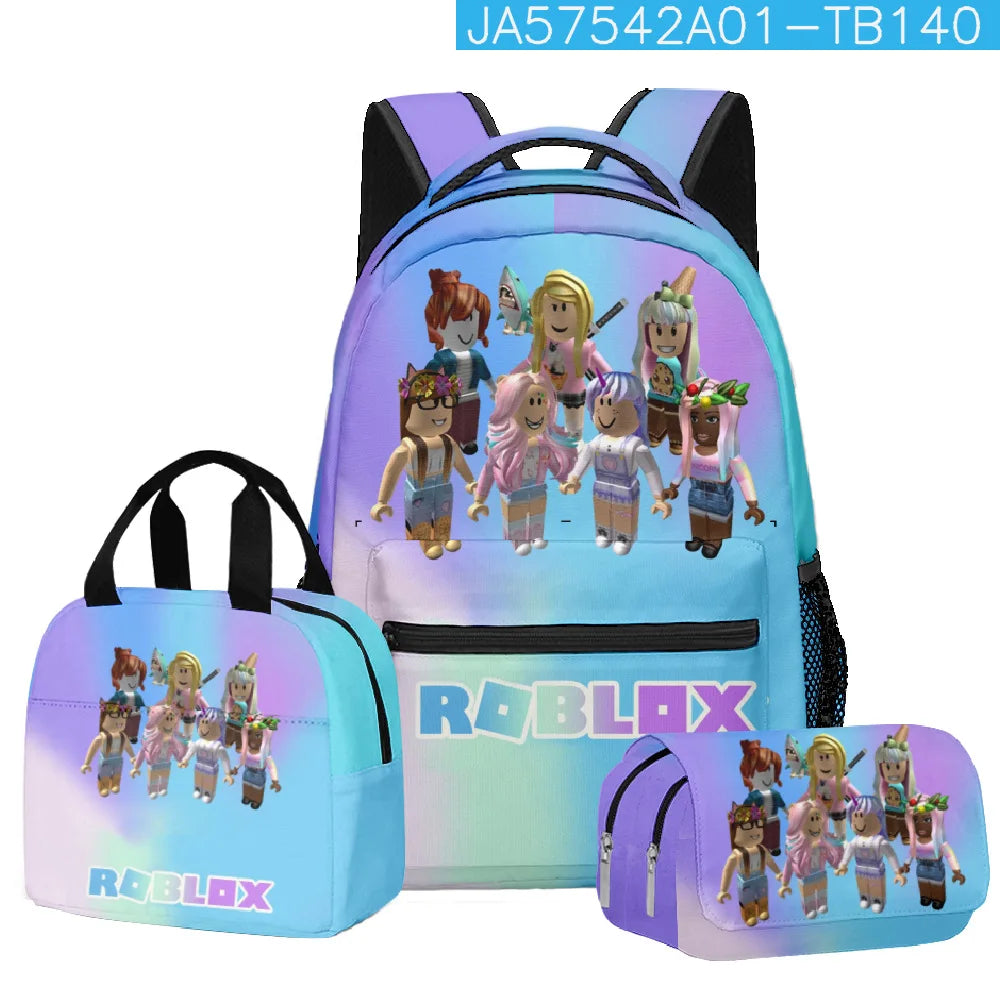 3Pcs Game  Cartoon Print School Bag Lunch Bag Pencil Case Set Student Backpack Birthday Gifts