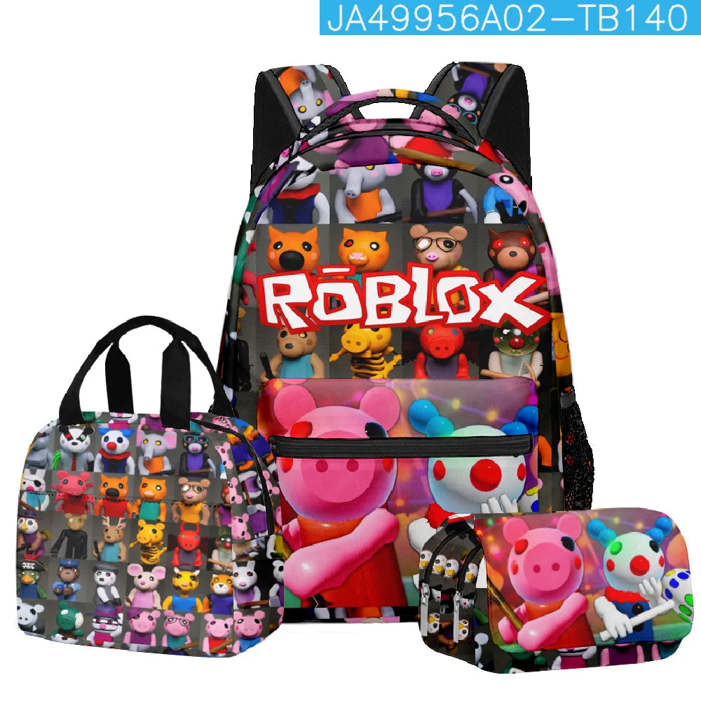 3Pcs Game  Cartoon Print School Bag Lunch Bag Pencil Case Set Student Backpack Birthday Gifts