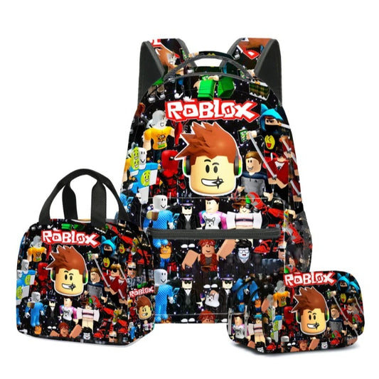 3Pcs Game  Cartoon Print School Bag Lunch Bag Pencil Case Set Student Backpack Birthday Gifts