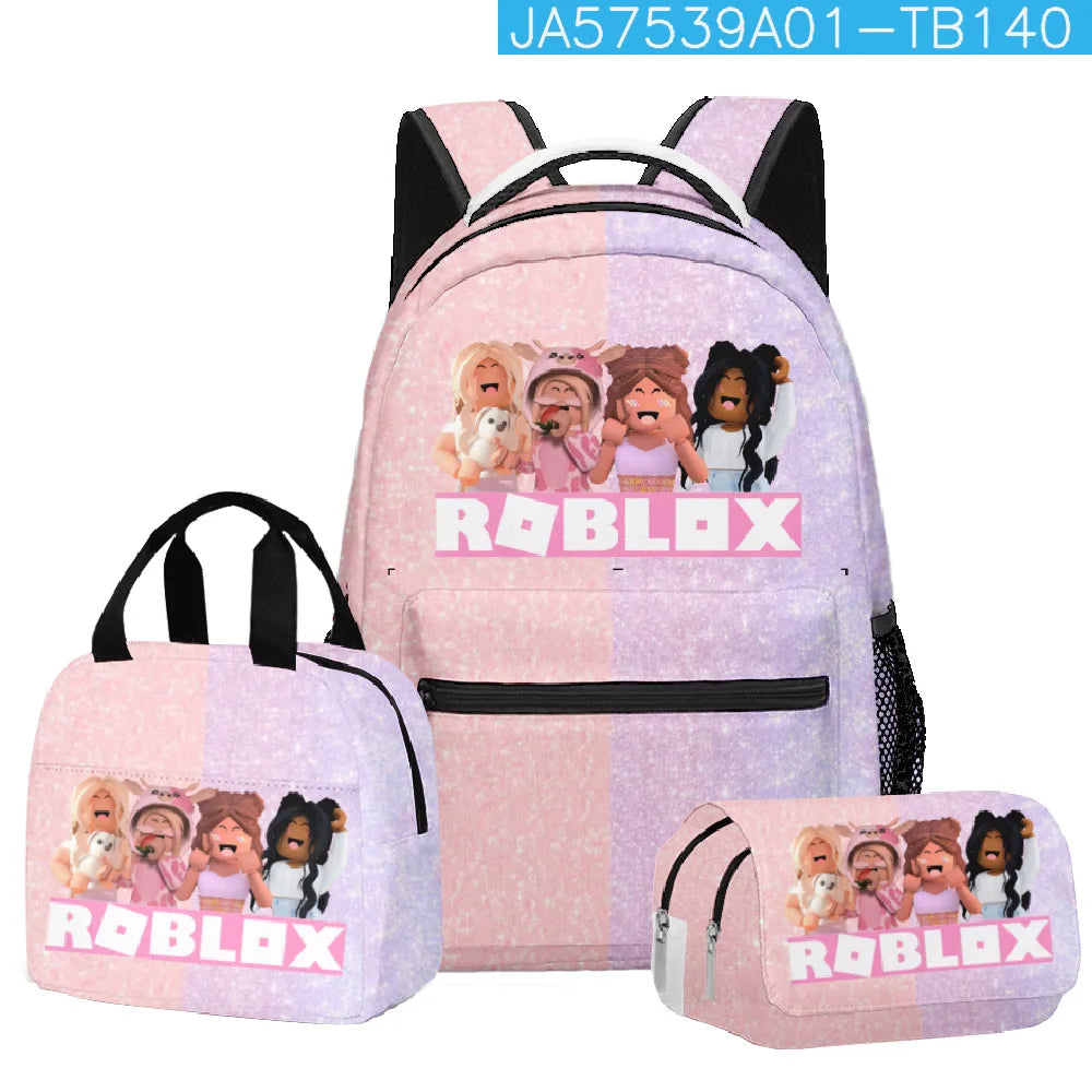 3Pcs Game  Cartoon Print School Bag Lunch Bag Pencil Case Set Student Backpack Birthday Gifts