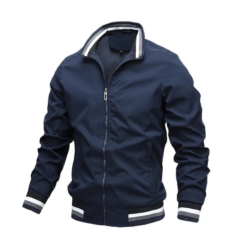 Autumn and Winter Men'S Stand Collar Casual Zipper Jacket Outdoor Sports Coat Windbreaker Jacket for Men Waterproof Bomber